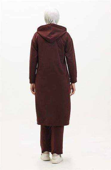 Long Tunic Hooded Double Sport Suit with Side Slits - Plum - AK06006.03034 - photo 5