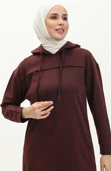 Long Tunic Hooded Double Sport Suit with Side Slits - Plum - AK06006.03034 - photo 3