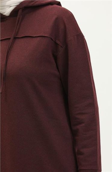 Long Tunic Hooded Double Sport Suit with Side Slits - Plum - AK06006.03034 - photo 4