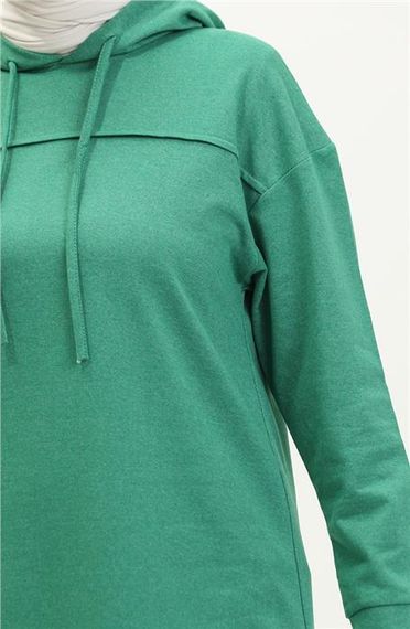 Long Tunic Hooded Double Sport Suit with Side Slits - Benetton Green - AK06006.03034 - photo 4