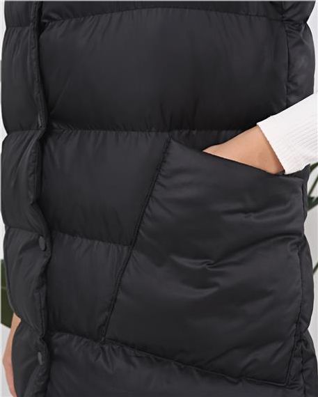 Snap Fastened Sleeveless Long Puffer Vest - 70944 - Black - photo 2