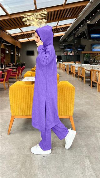 Long Tunic Hooded Double Sport Suit with Side Slits - 03034 - Dark Lilac - photo 4