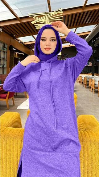 Long Tunic Hooded Double Sport Suit with Side Slits - 03034 - Dark Lilac - photo 5