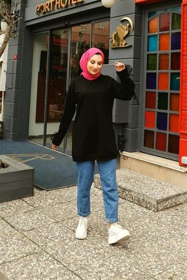 Akasya Fiyonk Detaylı Sweatshirt - 71106 - Siyah - صورة 1