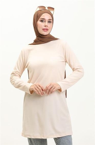 Doğa Sade Basic Tunik - 06016 - Krem - fotoğraf 1