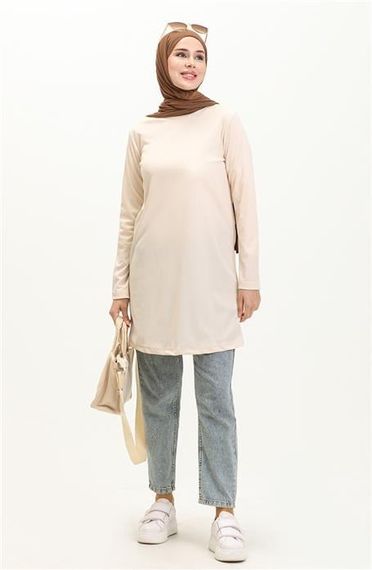 Doğa Sade Basic Tunik - 06016 - Krem - fotoğraf 2