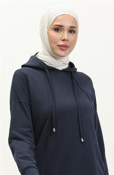 Hooded O-Neck Plain Basic Tracksuit Sports Set - Navy Blue - AK06006.03039 - photo 2