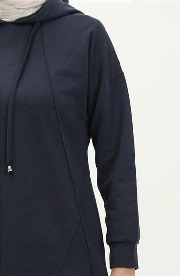 Hooded O-Neck Plain Basic Tracksuit Sports Set - Navy Blue - AK06006.03039 - photo 3