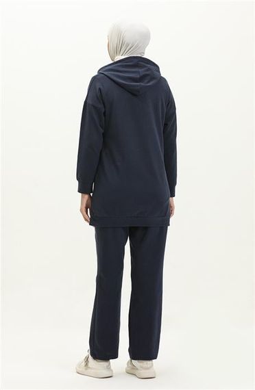 Hooded O-Neck Plain Basic Tracksuit Sports Set - Navy Blue - AK06006.03039 - photo 4