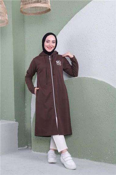 Brown Zip-Up Hooded Sweatshirt with Printed Text - Sizes 40-48 - photo 1