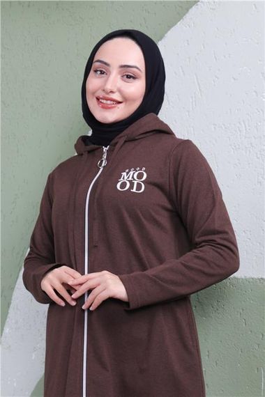 Brown Zip-Up Hooded Sweatshirt with Printed Text - Sizes 40-48 - photo 5