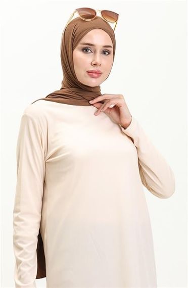 Doğa Sade Basic Tunik - 06016 - Krem - fotoğraf 3