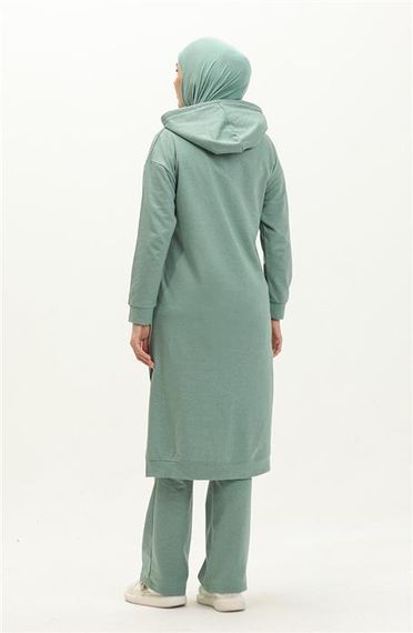 Long Tunic Hooded Side Slit Double Sports Suit - Green - AK06006.03034 - photo 5