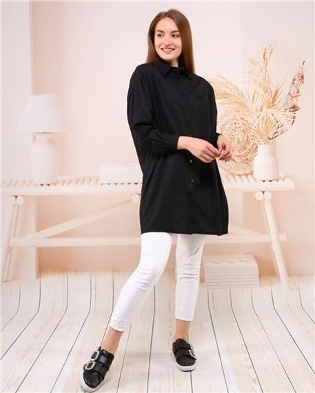 Универсальная оверсайз рубашка черного цвета - 70001, стандартный размер - фото 2