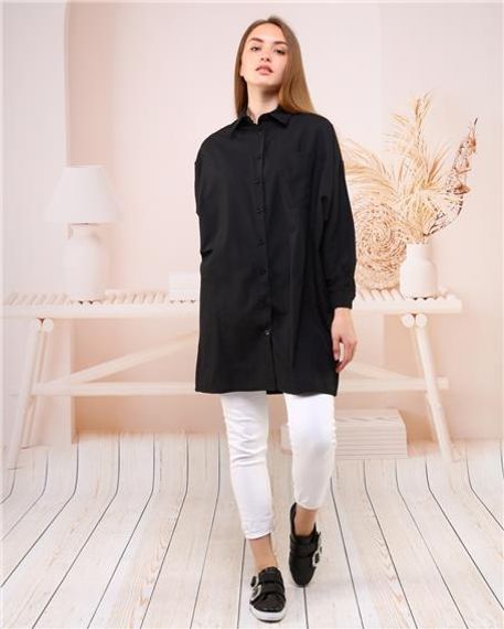 Универсальная оверсайз рубашка черного цвета - 70001, стандартный размер - фото 3