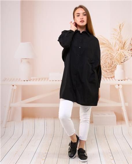 Универсальная оверсайз рубашка черного цвета - 70001, стандартный размер - фото 4