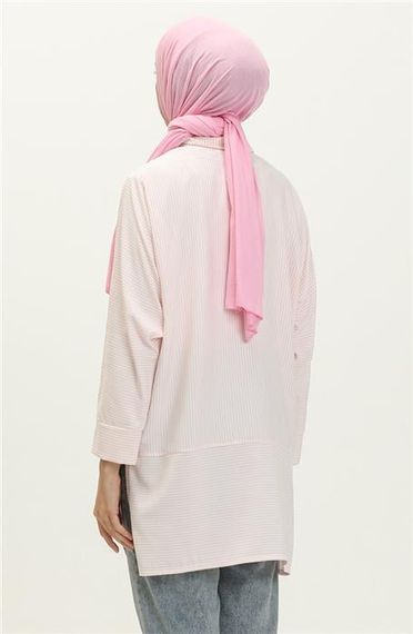 Сорочка з довгим рукавом з розрізами, базова, однотонна, колір лососевий, розміри 38-46 - фото 5