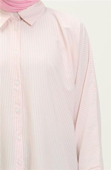 Сорочка з довгим рукавом з розрізами, базова, однотонна, колір лососевий, розміри 38-46 - фото 4