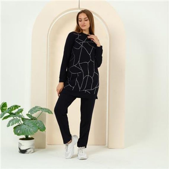 Спортивний комплект з камінцями Beyza, двоколірний, темно-синій, розміри 38-46 - фото 5