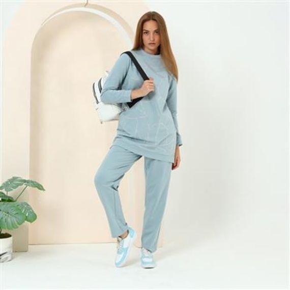 بدلة رياضية مزدوجة بتفاصيل حجرية من بيزا - أزرق جليدي، مقاسات متعددة 38-46 - صورة 2