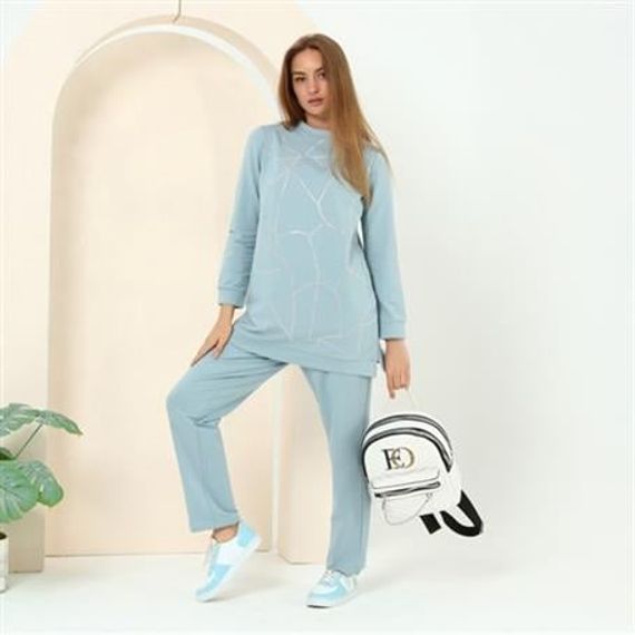 بدلة رياضية مزدوجة بتفاصيل حجرية من بيزا - أزرق جليدي، مقاسات متعددة 38-46 - صورة 4