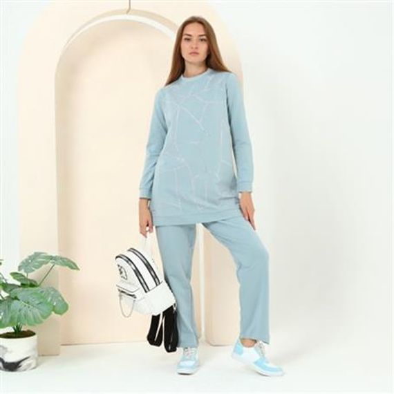 بدلة رياضية مزدوجة بتفاصيل حجرية من بيزا - أزرق جليدي، مقاسات متعددة 38-46 - صورة 5