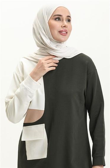 Комплект спортивного одягу з боковими кишенями та рябими деталями - 70086 - Хаки, доступний у розмірах 38-46 - фото 2