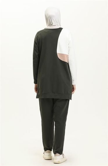 Комплект спортивного одягу з боковими кишенями та рябими деталями - 70086 - Хаки, доступний у розмірах 38-46 - фото 5