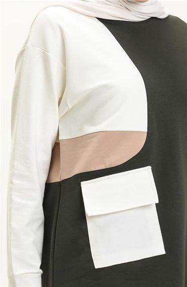 Комплект спортивного одягу з боковими кишенями та рябими деталями - 70086 - Хаки, доступний у розмірах 38-46 - фото 4