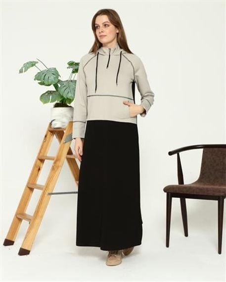Sıla Kapüşon Detaylı Çift Renk Sweat Elbise - 71042 - Lacivert - fotoğraf 5