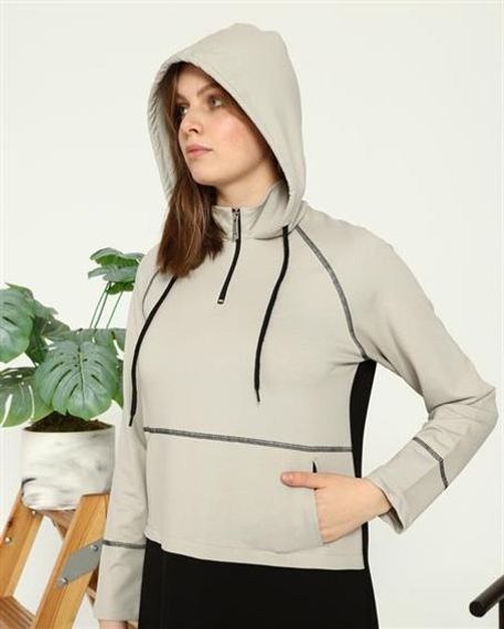 Sıla Kapüşon Detaylı Çift Renk Sweat Elbise - 71042 - Lacivert - fotoğraf 3