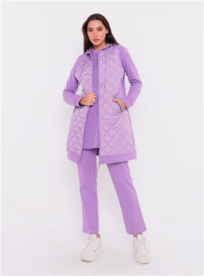 Minimal Kapitoneli Yelekli Spor Üçlü Takım - 70060 - Lila - fotoğraf 2