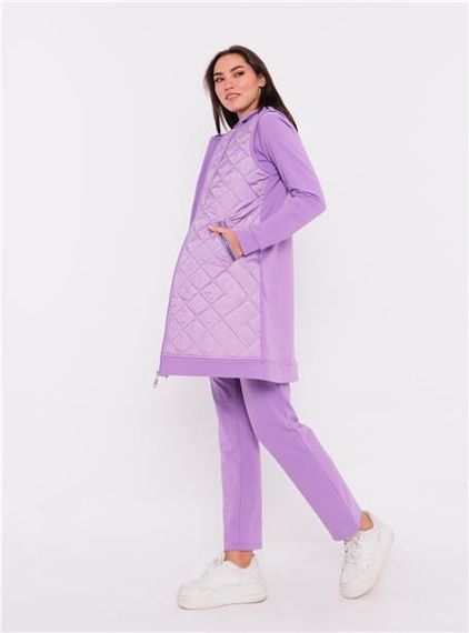 Minimal Kapitoneli Yelekli Spor Üçlü Takım - 70060 - Lila - fotoğraf 3