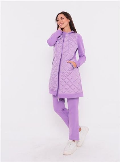 Minimal Kapitoneli Yelekli Spor Üçlü Takım - 70060 - Lila - fotoğraf 4