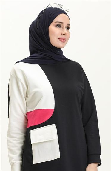 Sıfır Yandan Cep Detaylı Ribanalı İkili Eşofman Spor Takımı - 70086 - Lacivert - fotoğraf 3