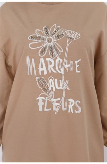 Свитшот с вышивкой Marche Aux Fleurs, цвет бежевый, модель 71105, доступен в размерах 38-46 - фото 4