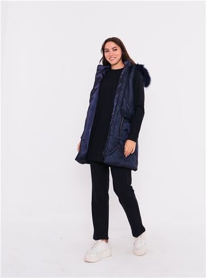 Спортивний комплект з капюшоном і жилетом SARAH, темно-синій, розміри 38-46 - фото 3