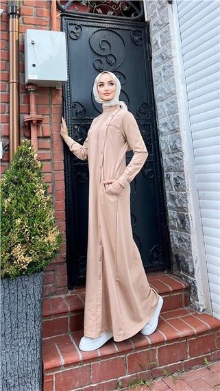 Buket Button Detail Dress in Beige - Available Sizes 38-46 - photo 5