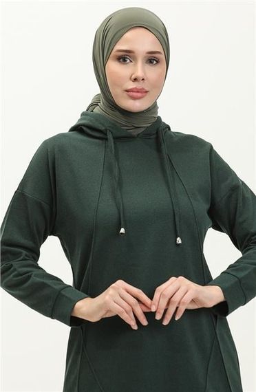 Kapşonlu O Yaka Sade Basic İkili Eşofman Spor Takımı - 3039 - Nefti - fotoğraf 3