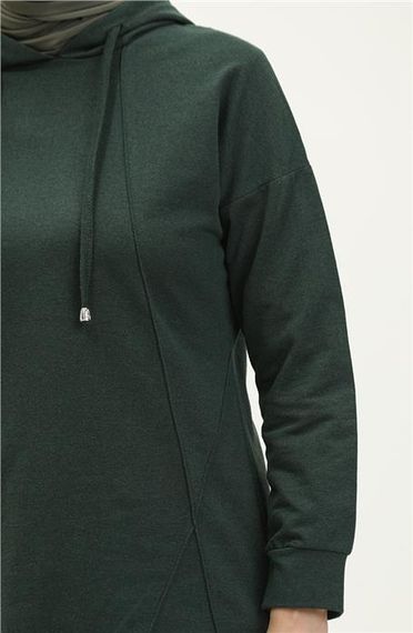 Kapşonlu O Yaka Sade Basic İkili Eşofman Spor Takımı - 3039 - Nefti - fotoğraf 4