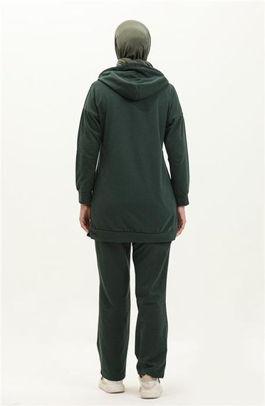 Kapşonlu O Yaka Sade Basic İkili Eşofman Spor Takımı - 3039 - Nefti - fotoğraf 5