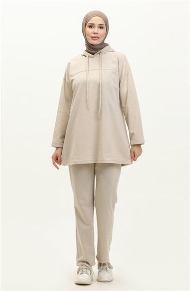 Спортивний комплект з капюшоном, простий базовий, кольорів екрю, для всіх сезонів, 80% бавовна, 20% поліестер - фото 1