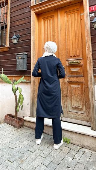 Zippered Long Tunic Trousers Sports Double Suit - 03058 - Navy Blue - photo 5