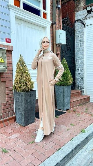 Спортивне плаття Julide з поясом, 71144, бежеве, розміри 38-46 - фото 3