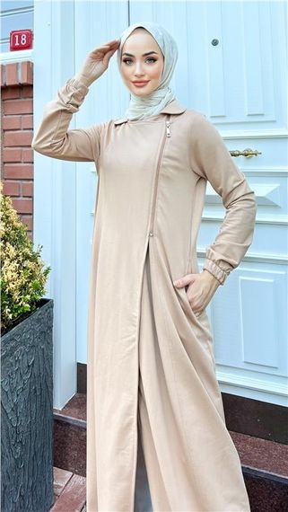 Платье с полузастежкой Öykü, длинное, в цвете беж, размеры 38-46, коллекция 2023 лето, бренд Bwest - фото 4