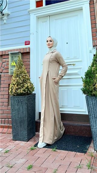 Платье с полузастежкой Öykü, длинное, в цвете беж, размеры 38-46, коллекция 2023 лето, бренд Bwest - фото 3