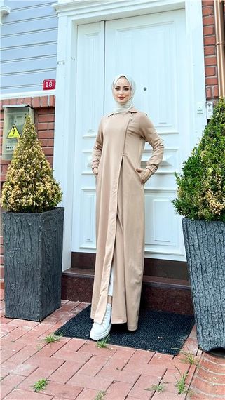 Платье с полузастежкой Öykü, длинное, в цвете беж, размеры 38-46, коллекция 2023 лето, бренд Bwest - фото 5