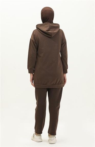 Hooded O-neck Plain Basic Tracksuit Sports Set - Brown - AK06006.03039 - photo 5