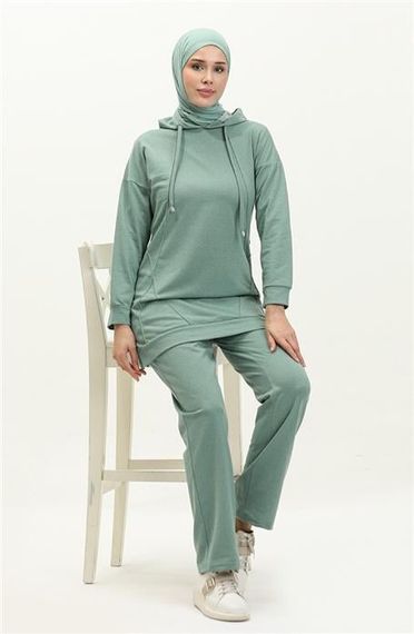 Hooded O-neck Plain Basic Tracksuit Sports Set - Green - AK06006.03039 - photo 5