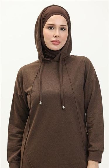 Hooded O-neck Plain Basic Tracksuit Sports Set - Brown - AK06006.03039 - photo 3